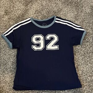 Navy Blue Women's Short Sleeve Tee with Number Print